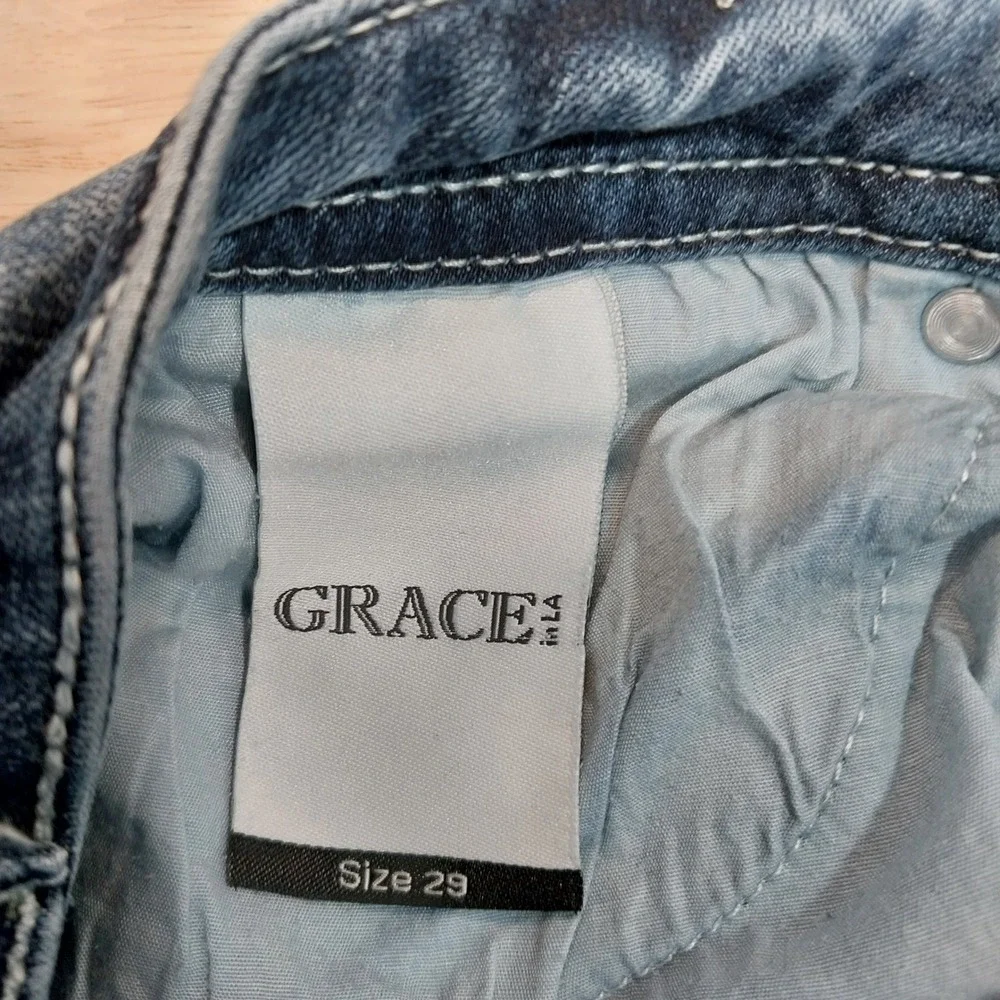 Grace in LA Jeans Women Bootcut Distressed Stretch Denim 30 Blue
